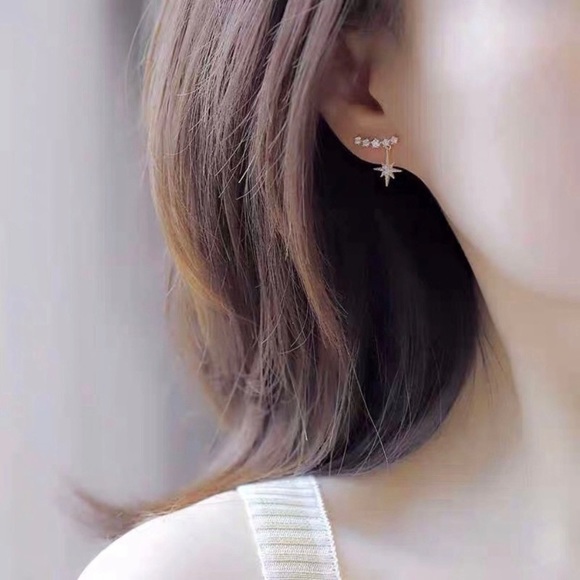 925 Silver Post CZ Diamond Six-Pointed Star Stud Earrings for Women - Picture 4 of 4